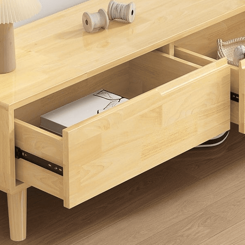 Modish Pine Wood TV Stand with Shelf, 2 Drawers, 2 Cabinets, and Unenclosed Storage - image 7
