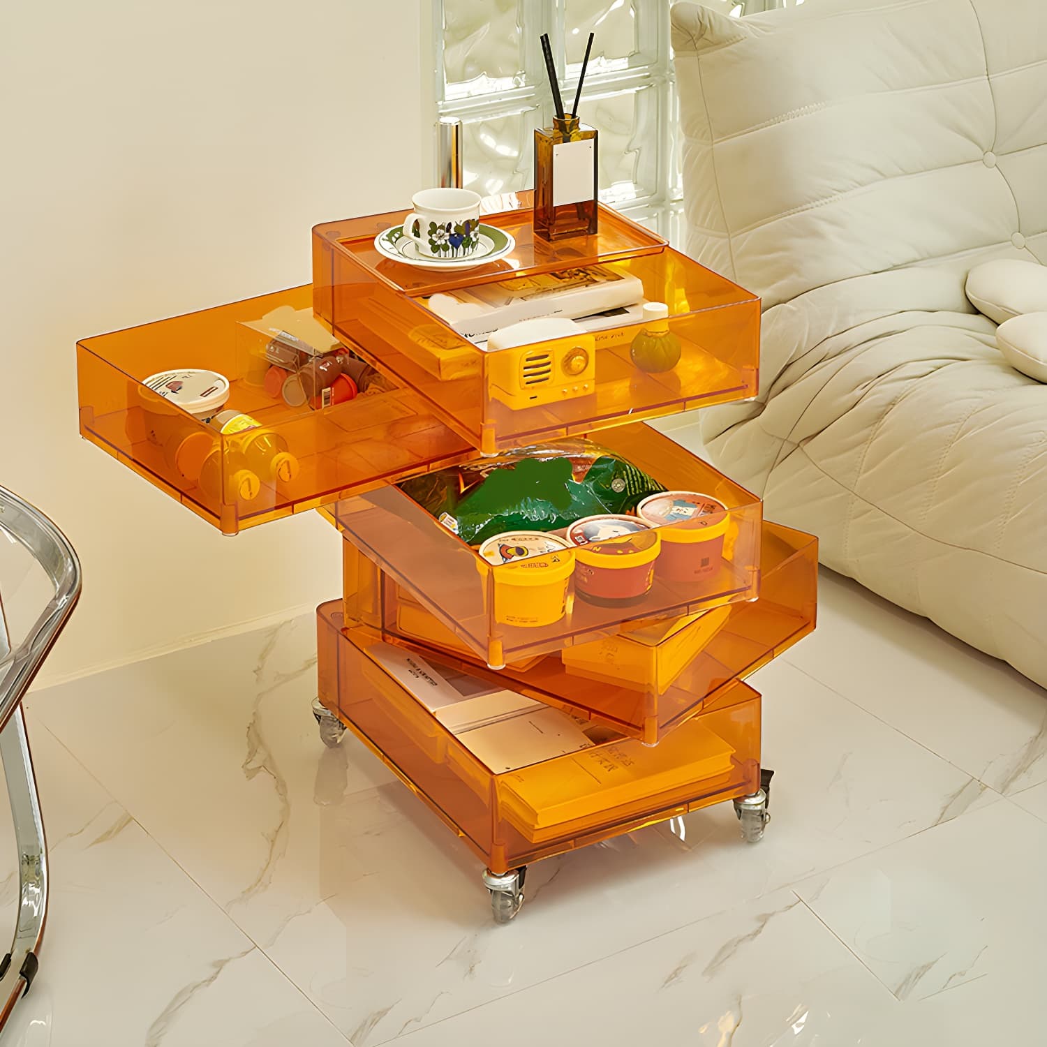 Plastic Five-Drawer Nightstand 28" H Night Table with Casters - image 14