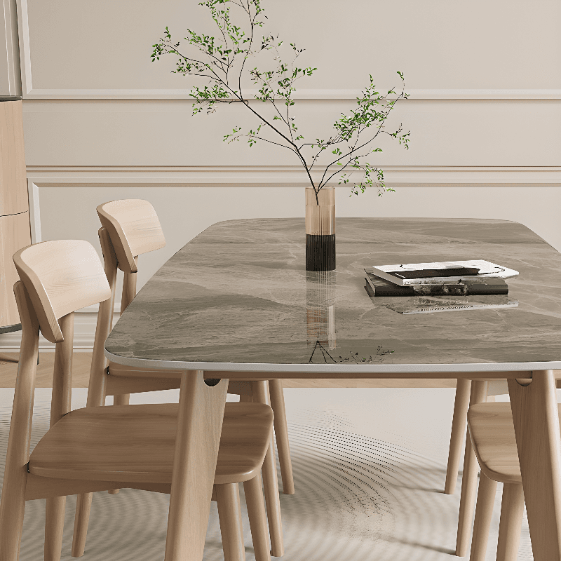 Scratch-proof Rectangle Stone Sand/Warm Wood Finish/Chalky Wood Fixed Top Dining Table for Seats 4/for 8/6 People in a Nordic Style - image 8