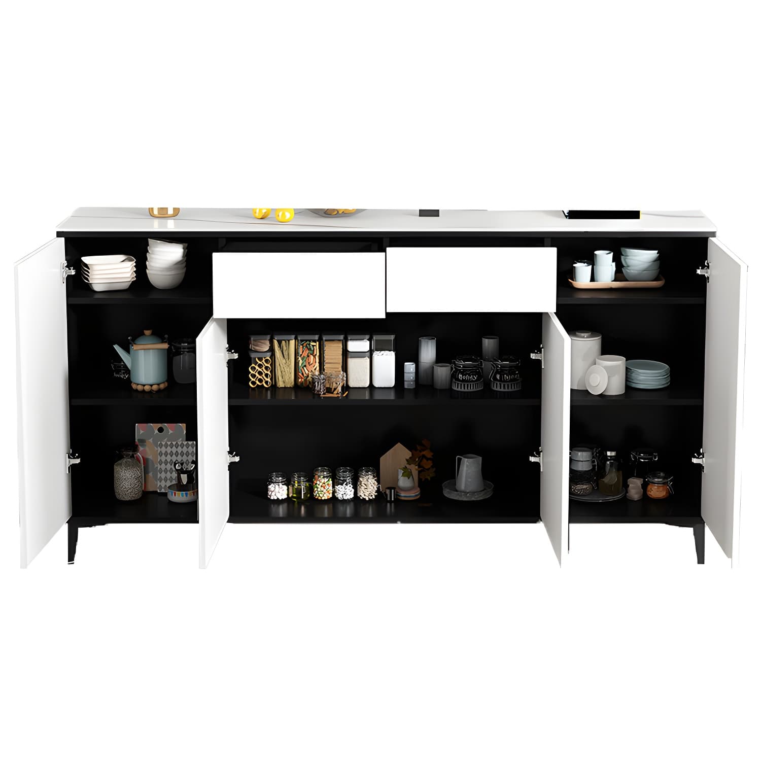 White Wood Buffet Sideboard with Drawers and Cabinet Included - image 5