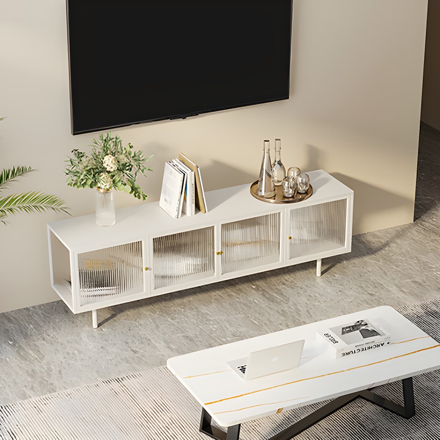 Industrial Enclosed TV Cabinet Home Metal TV Stand with Splayed Legs - image 4
