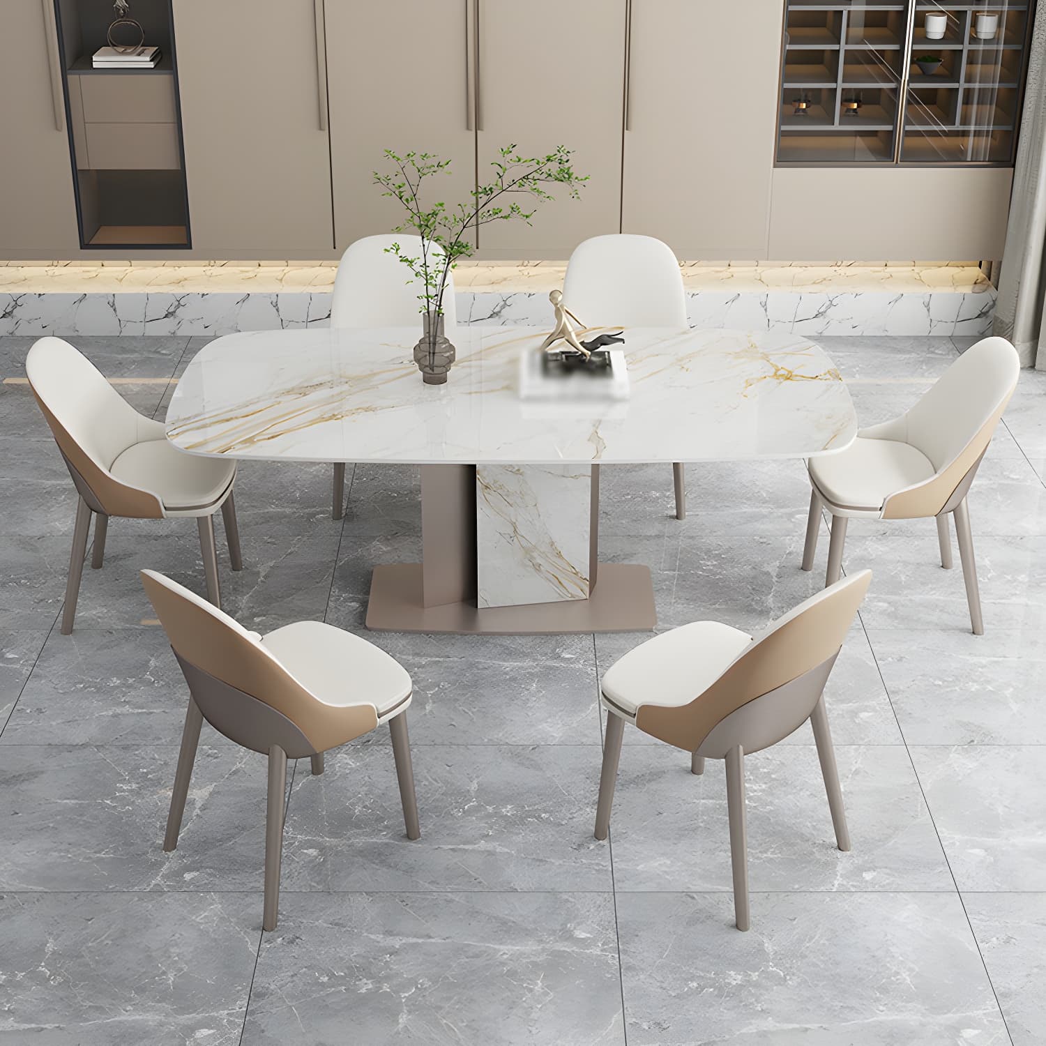 Luxury Sintered Stone Top Dining Set 1/2/5/6/7 Pieces Rectangle Dining Table with Chairs