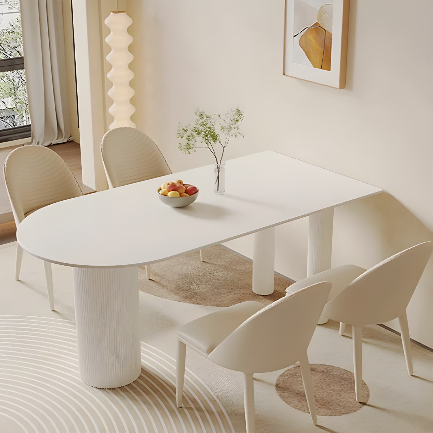 White Stone Surface 75cm Modern Kitchen & Dining Table with Metal Legs - image 9