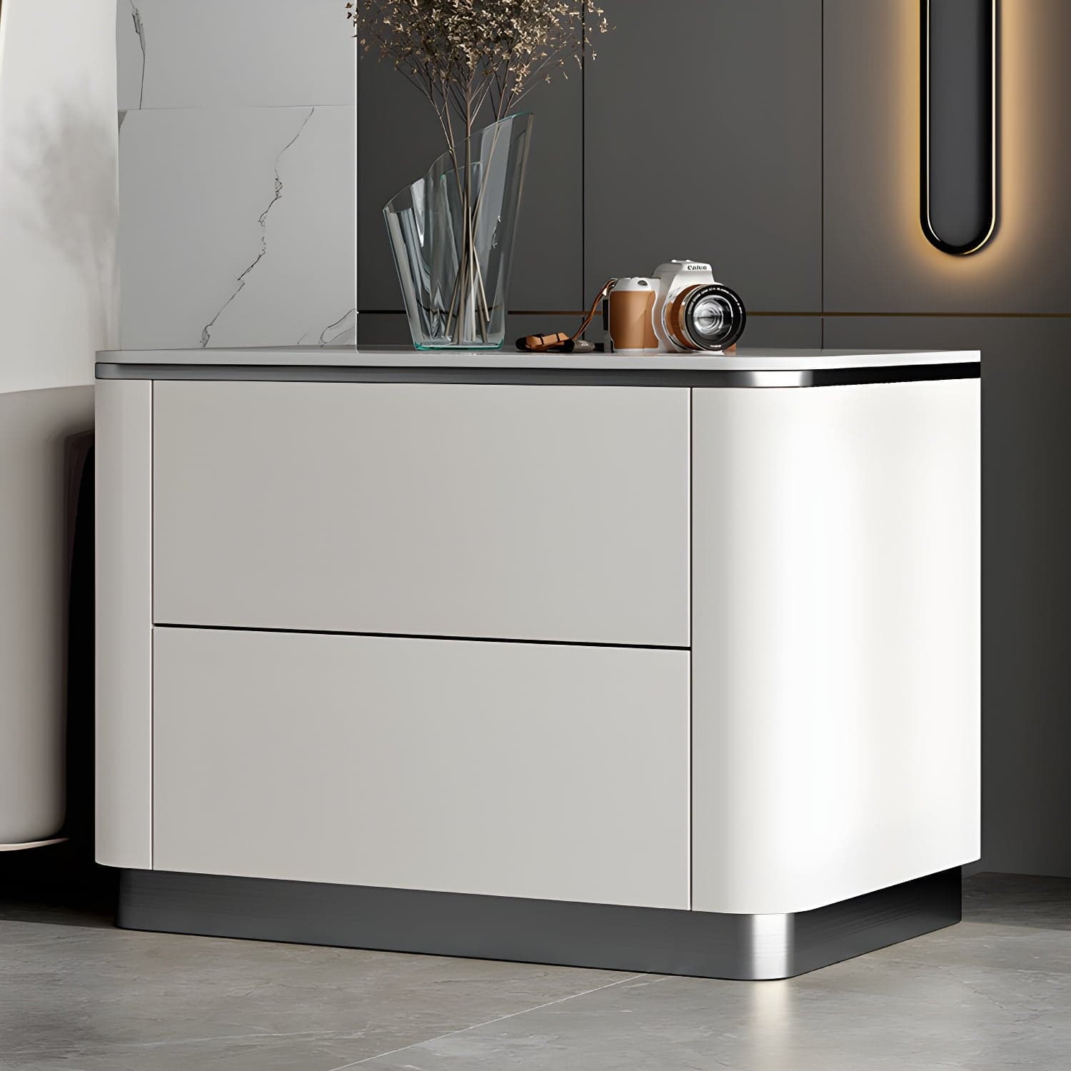 Stone Bedside Cabinet Classic Glam Bed Nightstand for Bedroom - image 4