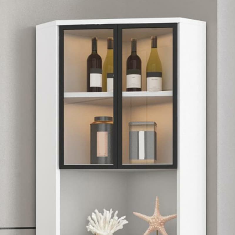 Contemporary Wood Corner Accent Cabinet with Clear Glass Doors, Metal Legs and Interior Shelves - image 16