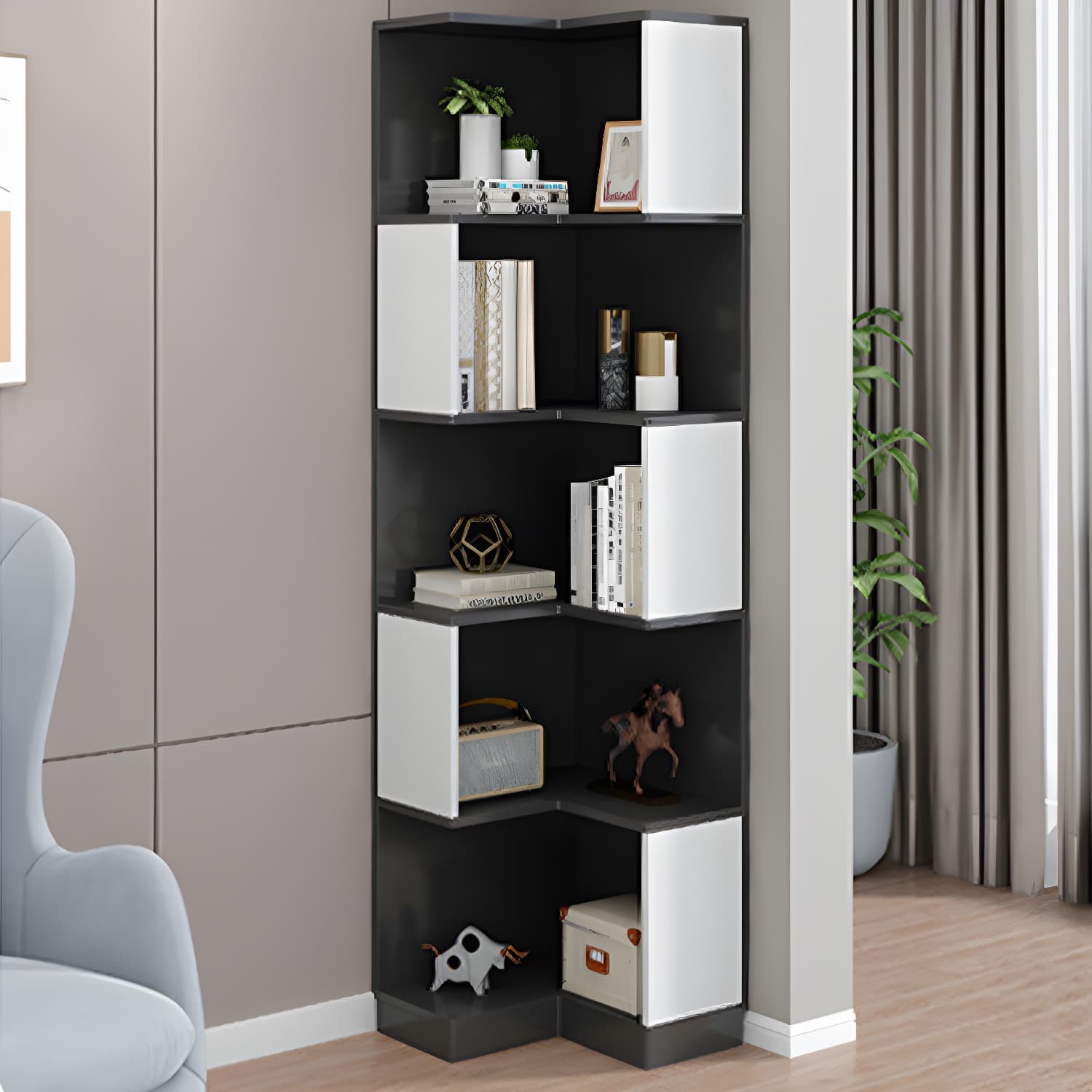 Contemporary Corner Standard with Shelves Manufactured Wood Accent Chest