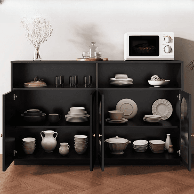 Standard/Narrow Midnight Black Lumber Cupboard 2 Shelves Pantry Hutch Glass-panel Door Sideboard