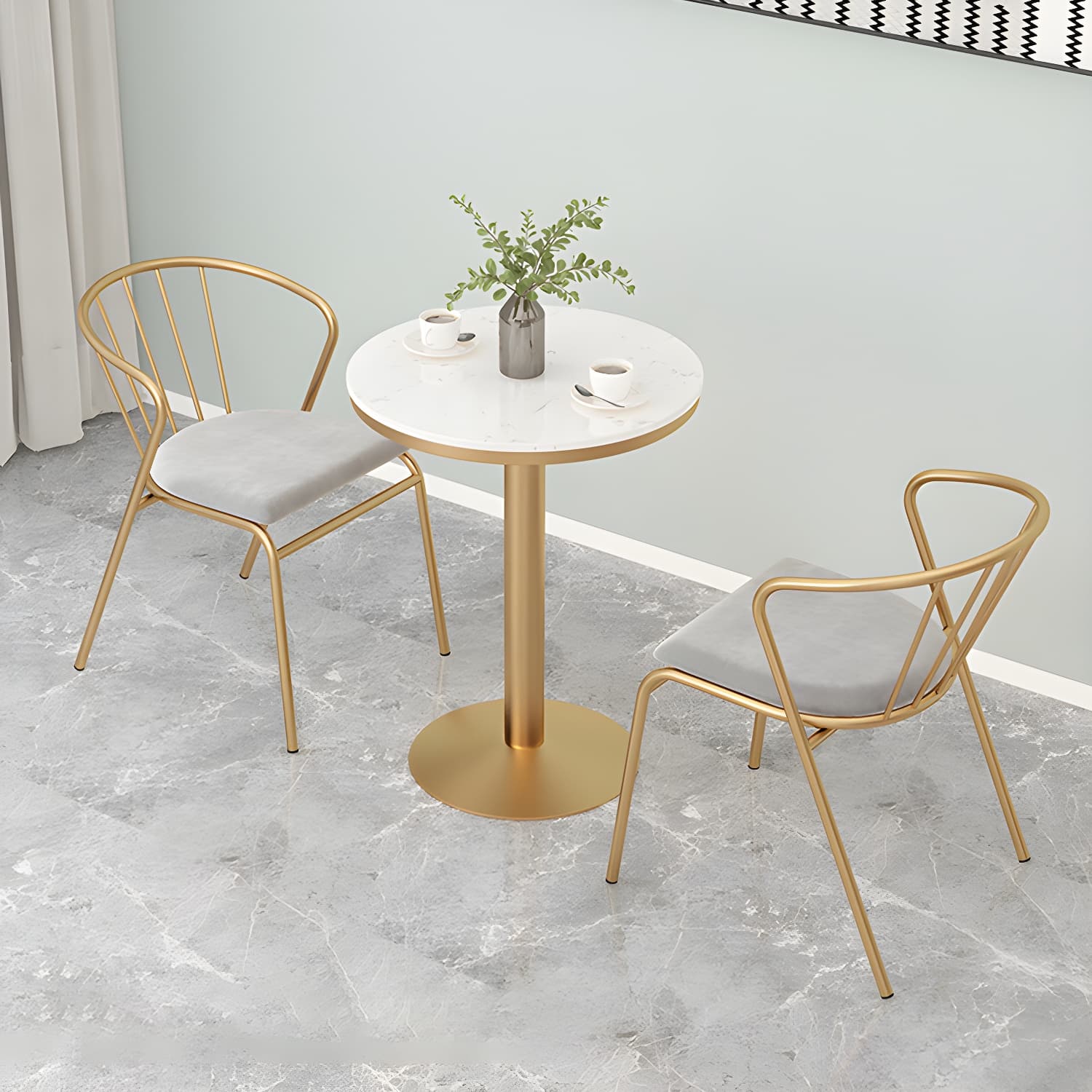 Metal Traditional Luxury Round Table White Stone Top Table with Pedestal Base - image 14