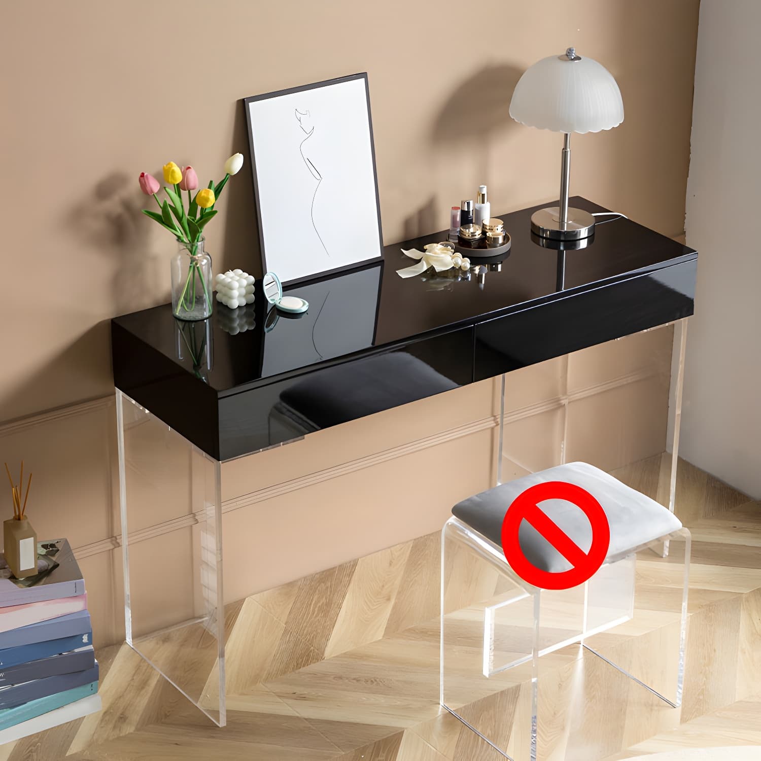 Contemporary Acrylic Vanity Desk 2-Drawer Vanity Dressing Table