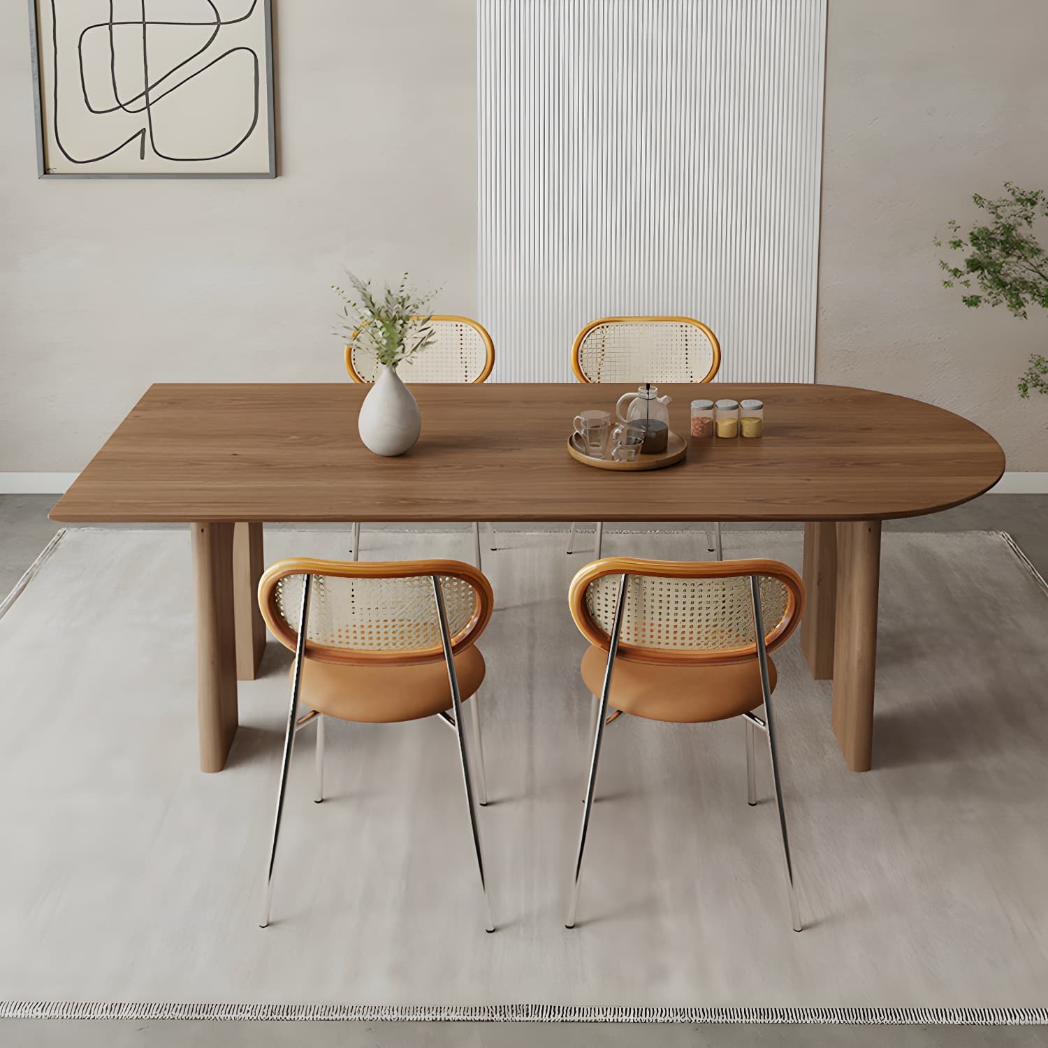 Scandinavian Wooden Oval Dining Table in Natural and Brown for Dining Room - image 11