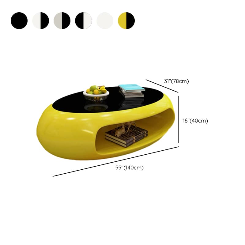 Simple Ink Oval/Rounded Hardened Glass Single Accent Table with Container & Abstract Base - image 24