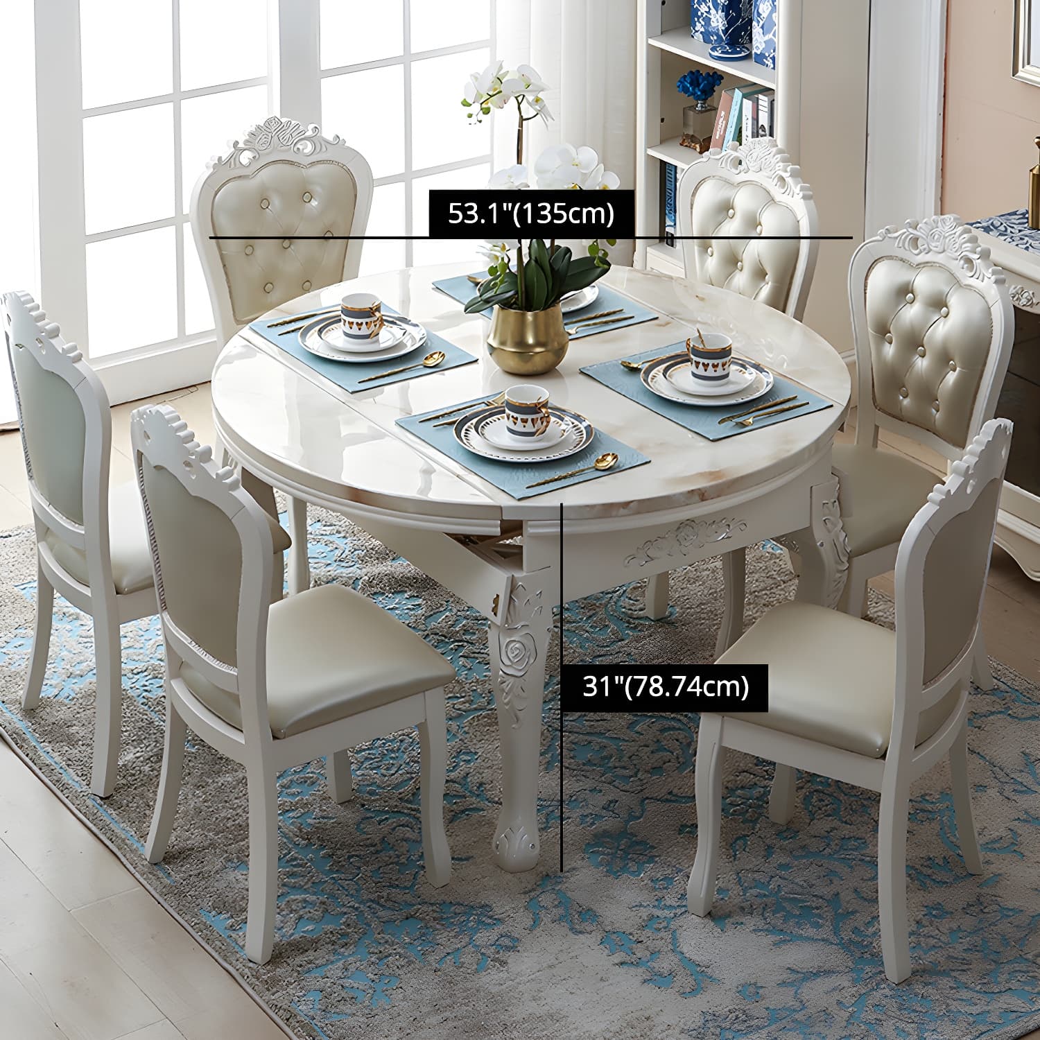 Victorian Dining Room Set Standard Height with Rectangle Top 4 Legs Base Dining Furniture - image 16
