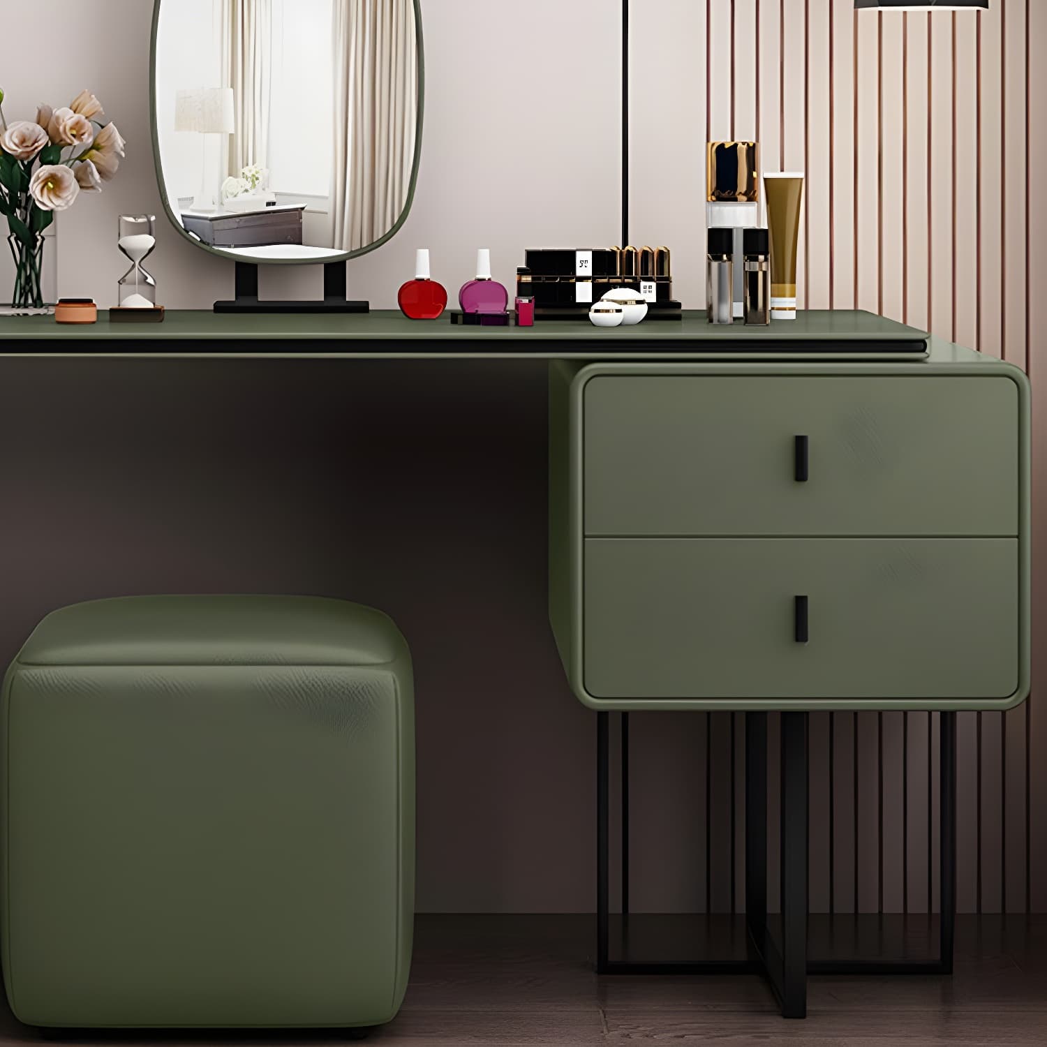 Glam Style 2-Drawer Solid Color Dressing Table Mirror Make-up Vanity - image 10