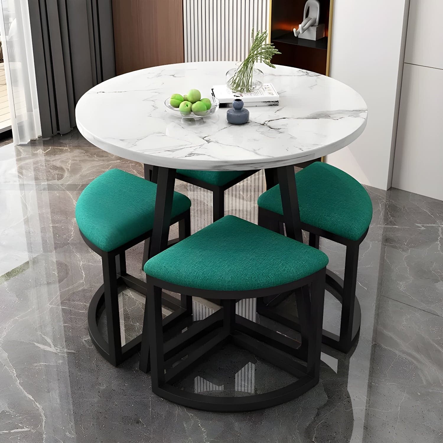 Round White Wood Tone Modern Dining Set with Metal Pedestal Base - Seats 4 - image 4
