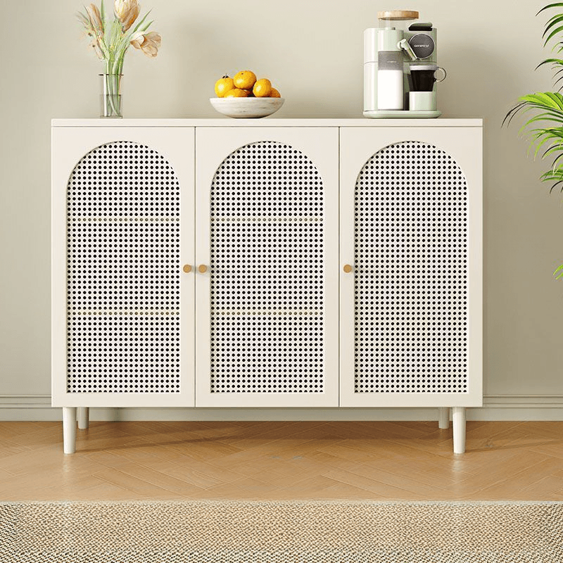 White Trendy Sideboard with 3 Drawers, Narrow/Standard Size, 3/6 Shelves, Lumber Countertop, and Glass-panel Door - image 9