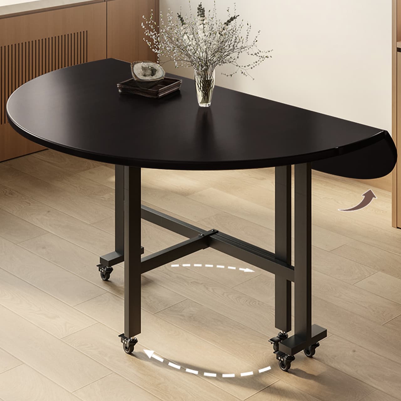 Contemporary Circular-shaped Dining Table with Timber Top in Brown, Extendable Feature