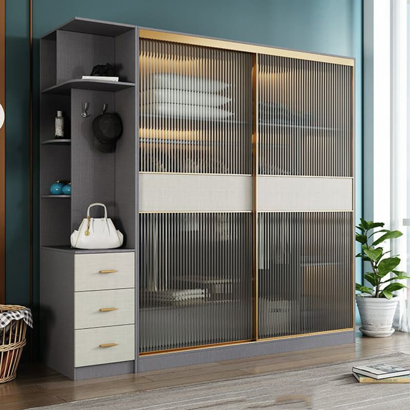 Contemporary Grey Wood Freestanding Cabinet Armoire with Lock, Interior Shelves & Soft Close Drawer - image 4