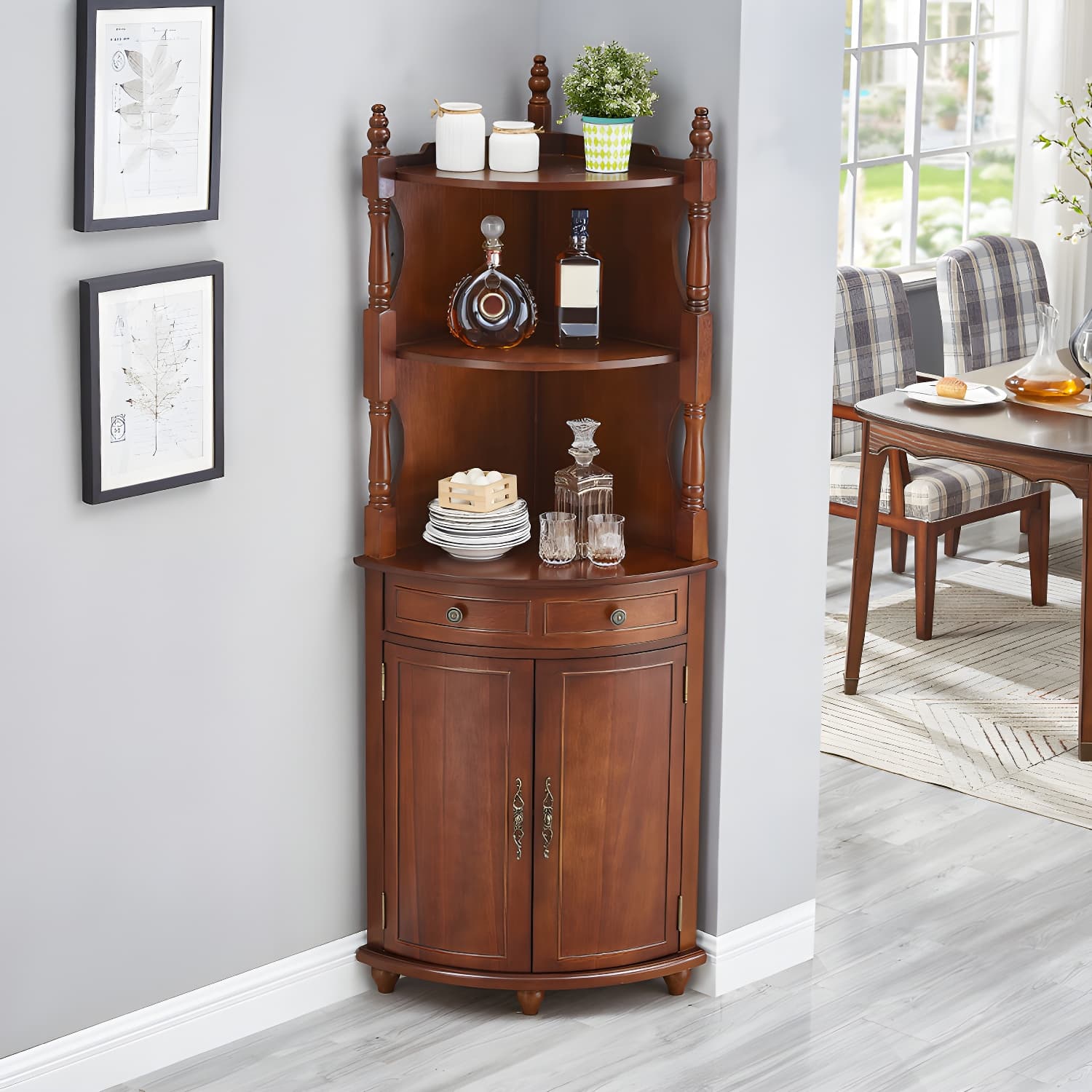 Mid-century Modern 1- Door Cabinet Wooden Corner Cabinet with Shelf - image 4