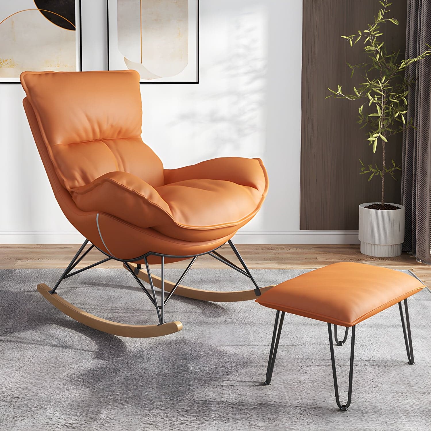 Contemporary Rocking Chair Faux Leather Waterproof Glider Chair with Removable Cushions - image 7