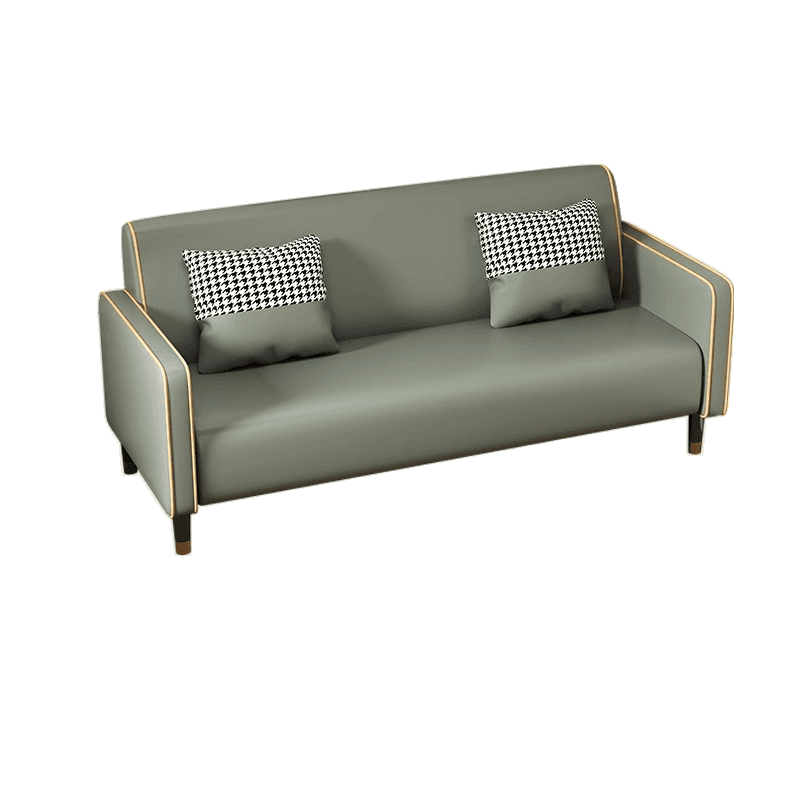 Trendy Solid Color Stain Resistant Loveseat in Synthetic Leather Grey/Beige/Amber Color for 2 People with 2 Pillows - image 3