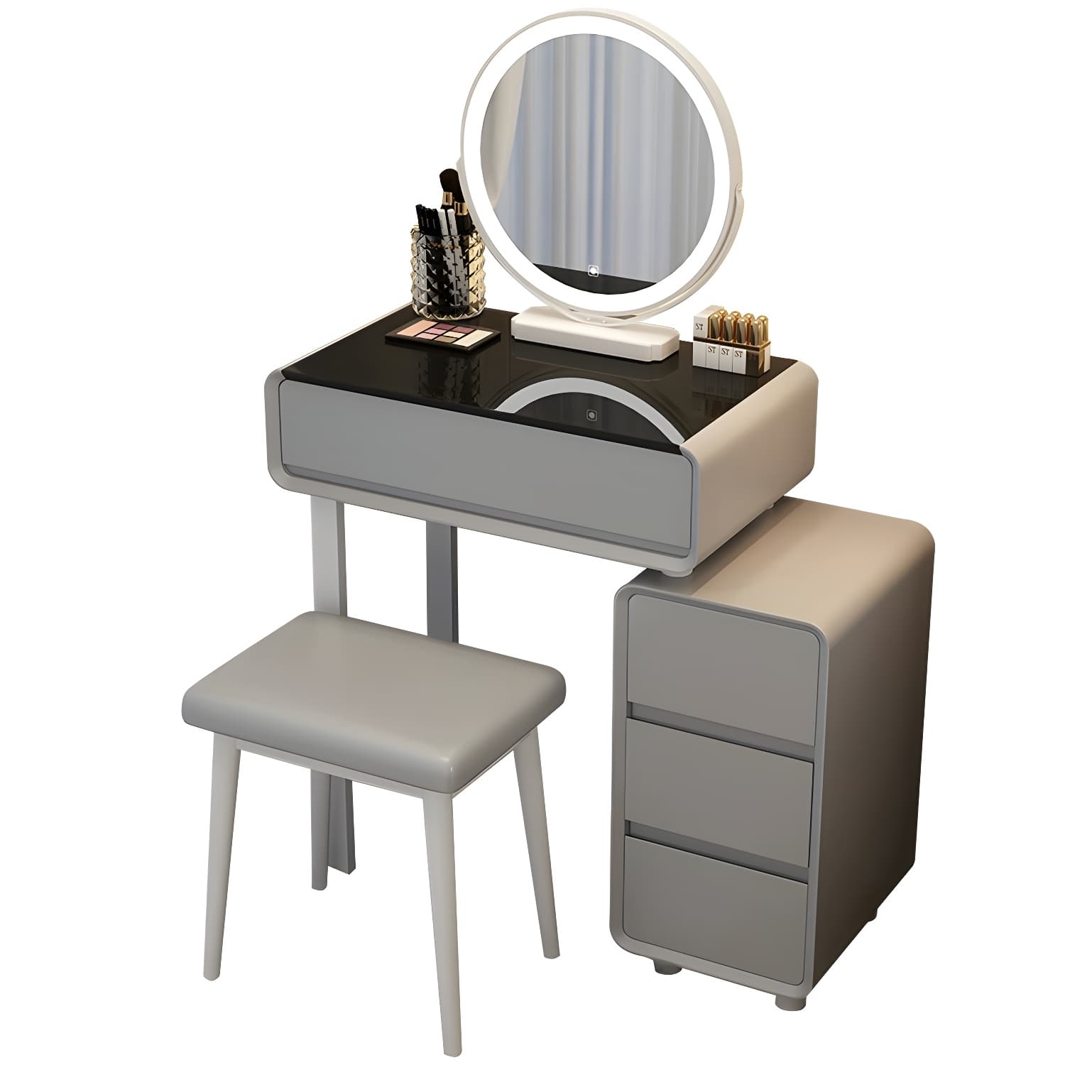 Modern Gray Makeup Vanity with Mirror & Drawers & Seat Included - image 9