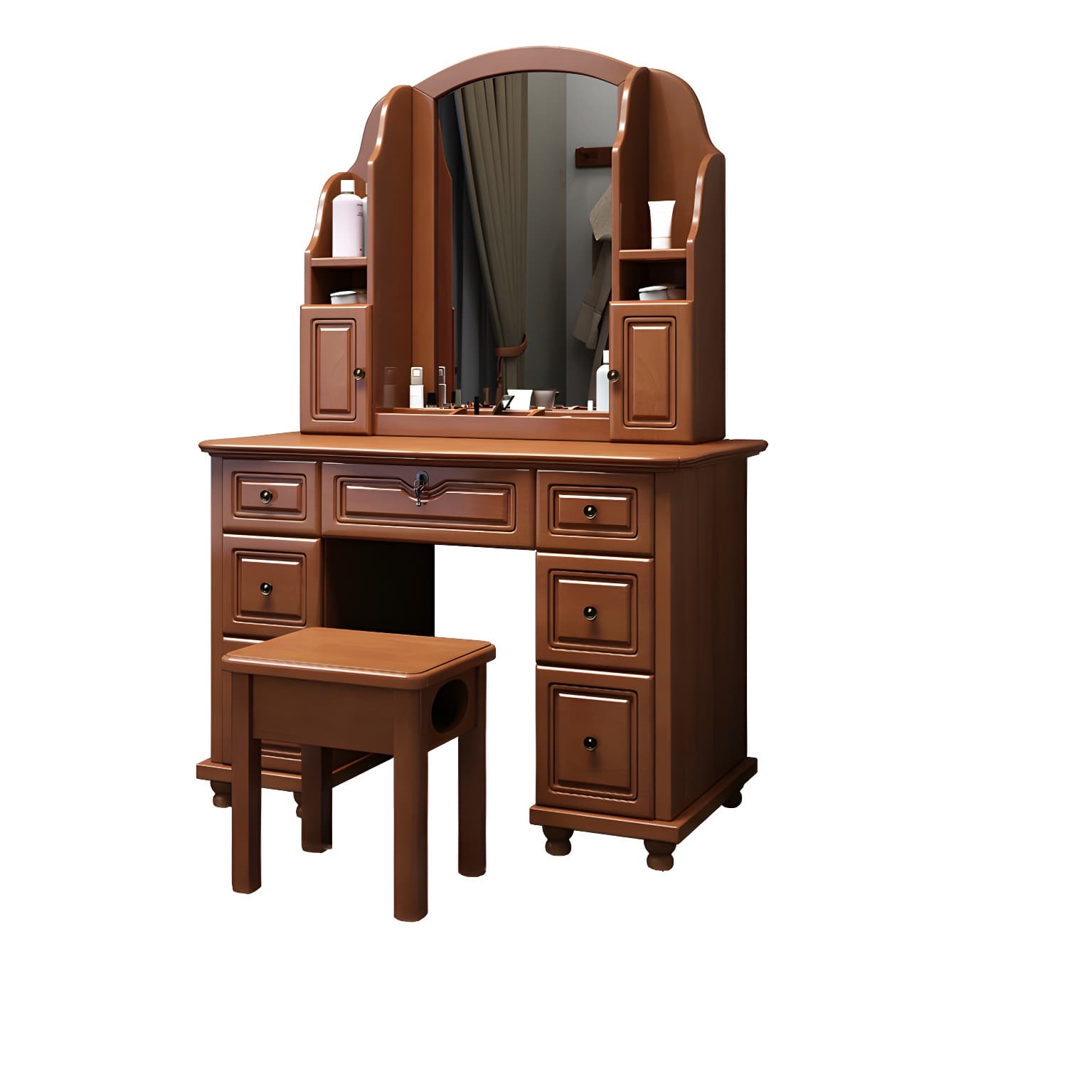 Traditional Solid Wood Makeup Dressing Table 60.23" H Vanity Set with Stool and Mirror - image 10