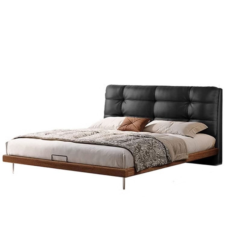 Solid Color Platform Bed with Natural Wood Frame and Button-tufted Design for Living Room - image 5