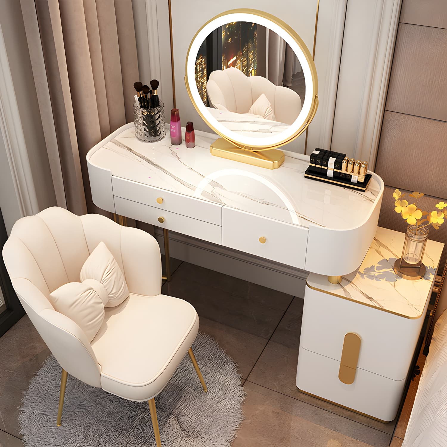 Glass Top Makeup Vanity Storage Box Vanity Dressing Table for Bedroom - image 5