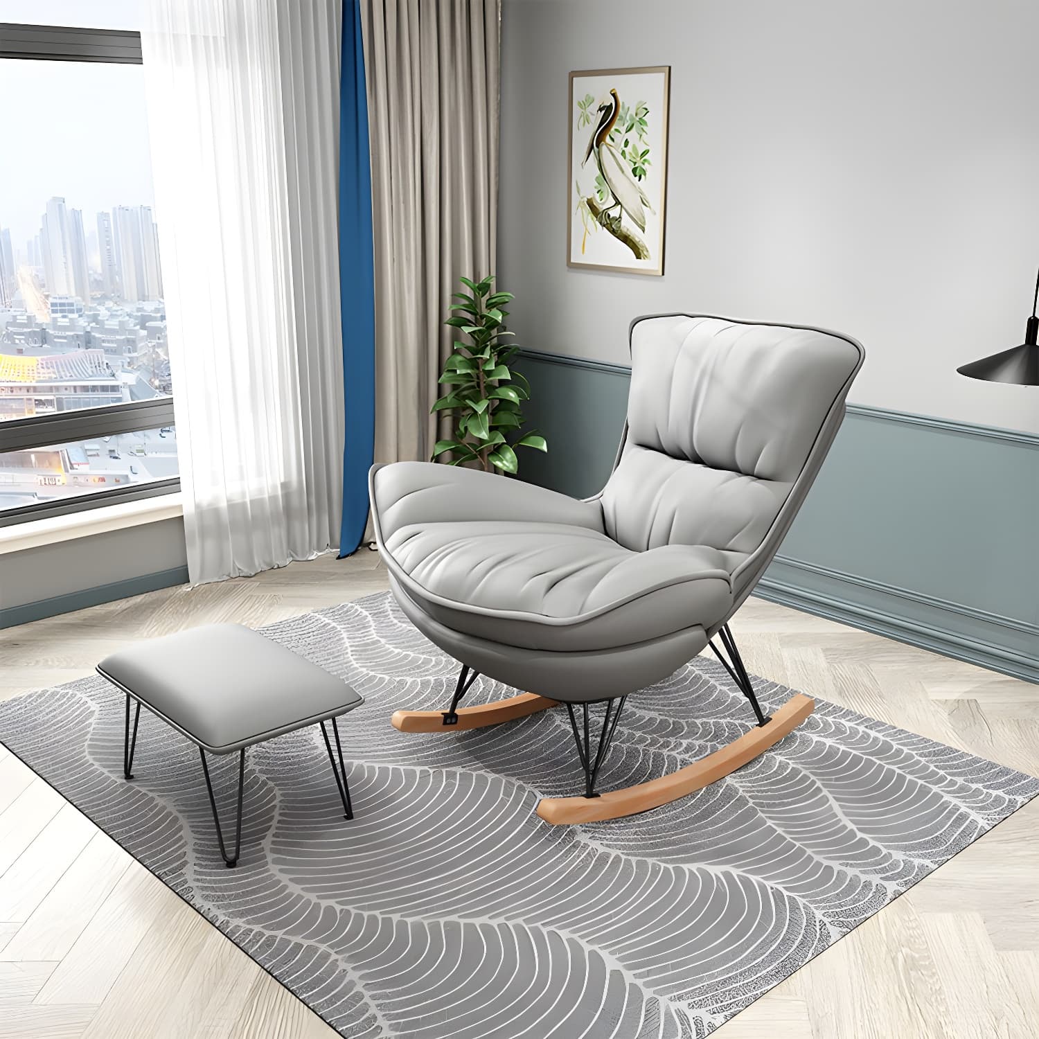 Modern Glider Chair Pure Color Metal Dark Legs Rocking Chair with Ottoman - image 4