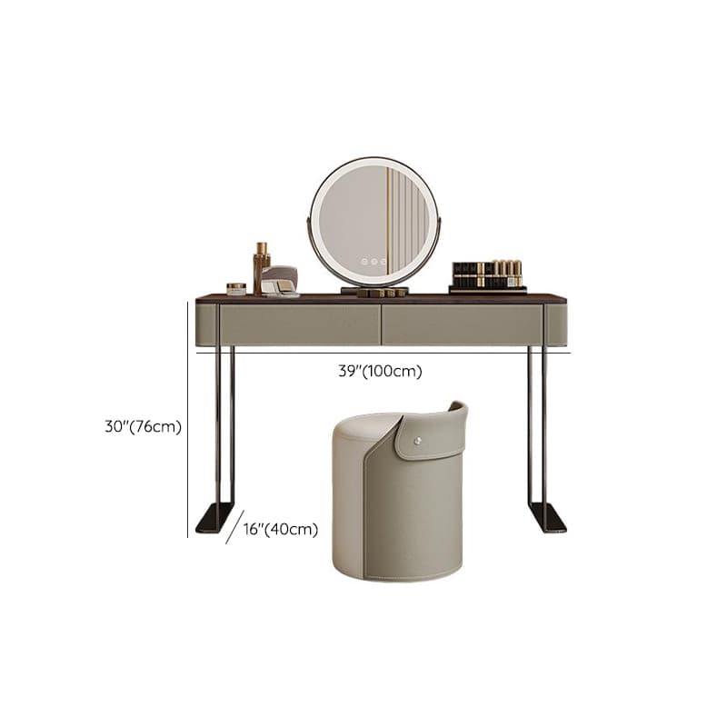 Modish Standard Vanity Set with Timber Table Top, White Chair, 2 Drawers, and Mirror Lights - image 16