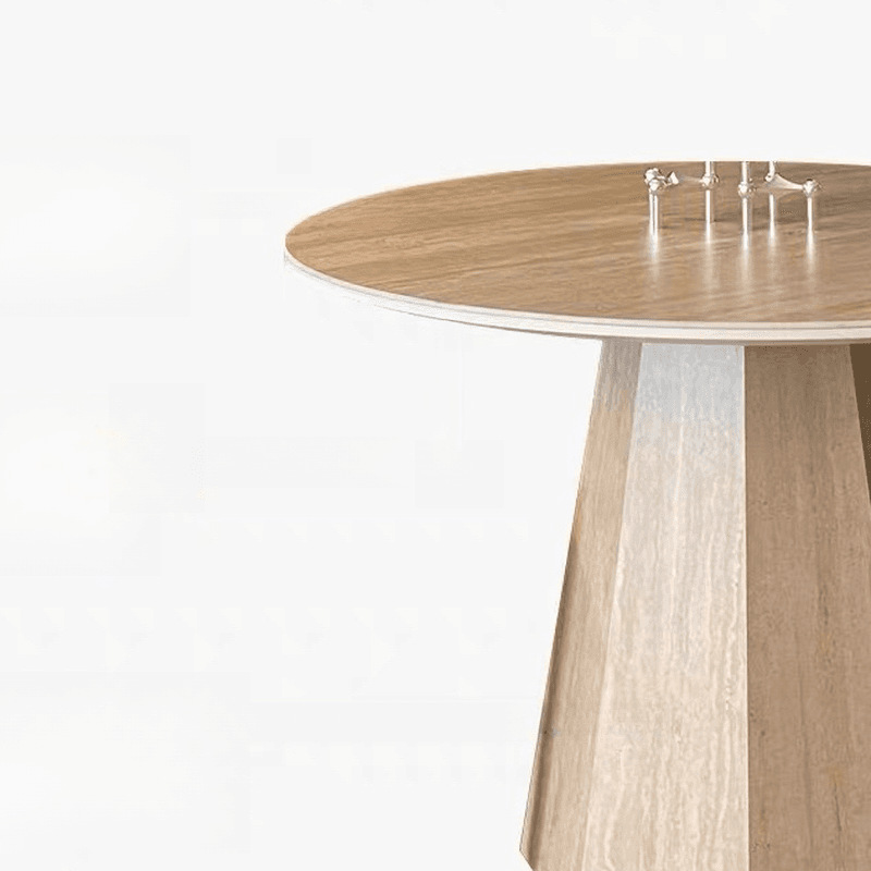 Retro Rounded Slate Dining Table Set with Stump Base, Fixed Mechanism, Unfinished Top - image 4