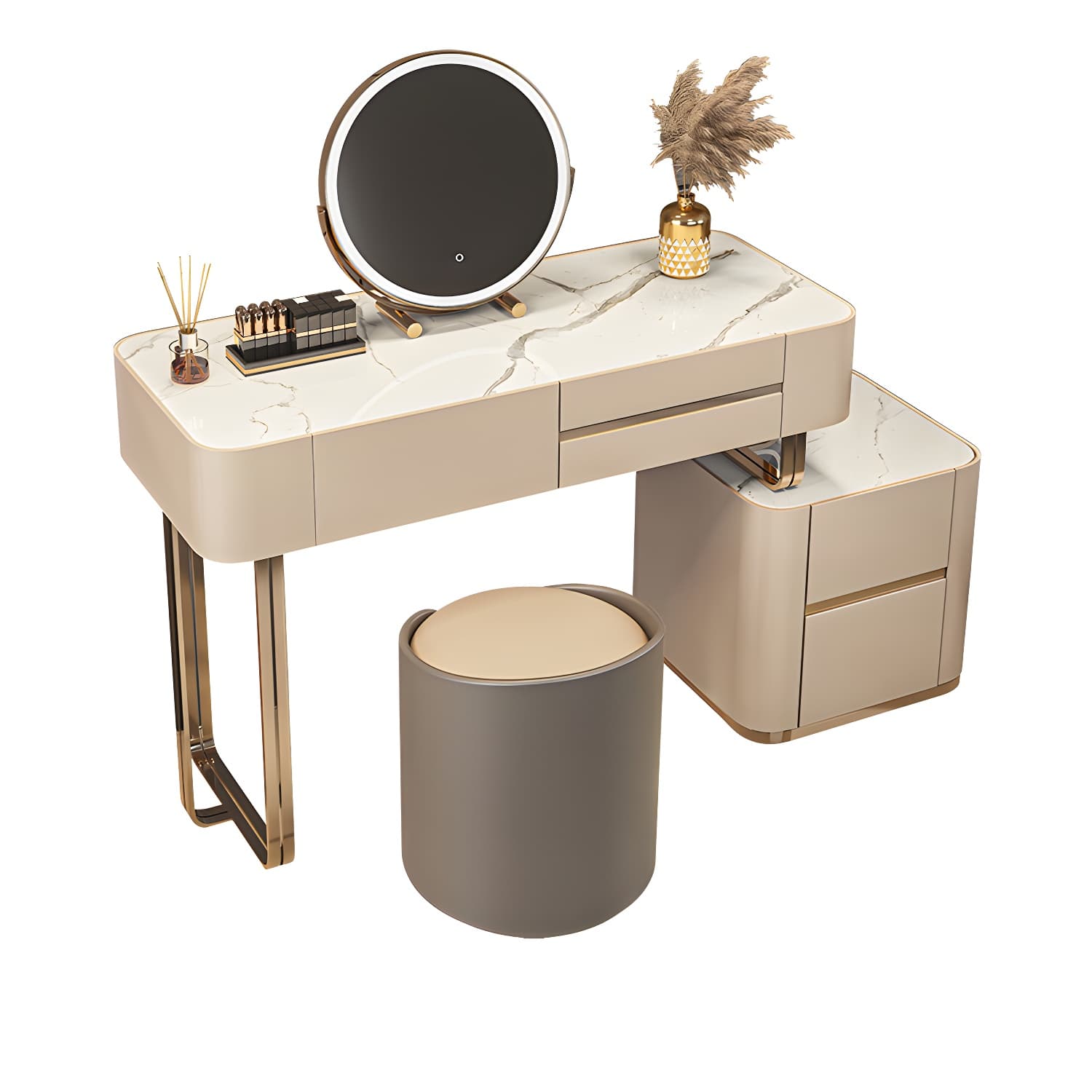 Luxurious Wood and Metal Make-up Vanity 5 Drawers & Lighted Mirror Dressing Table - image 5