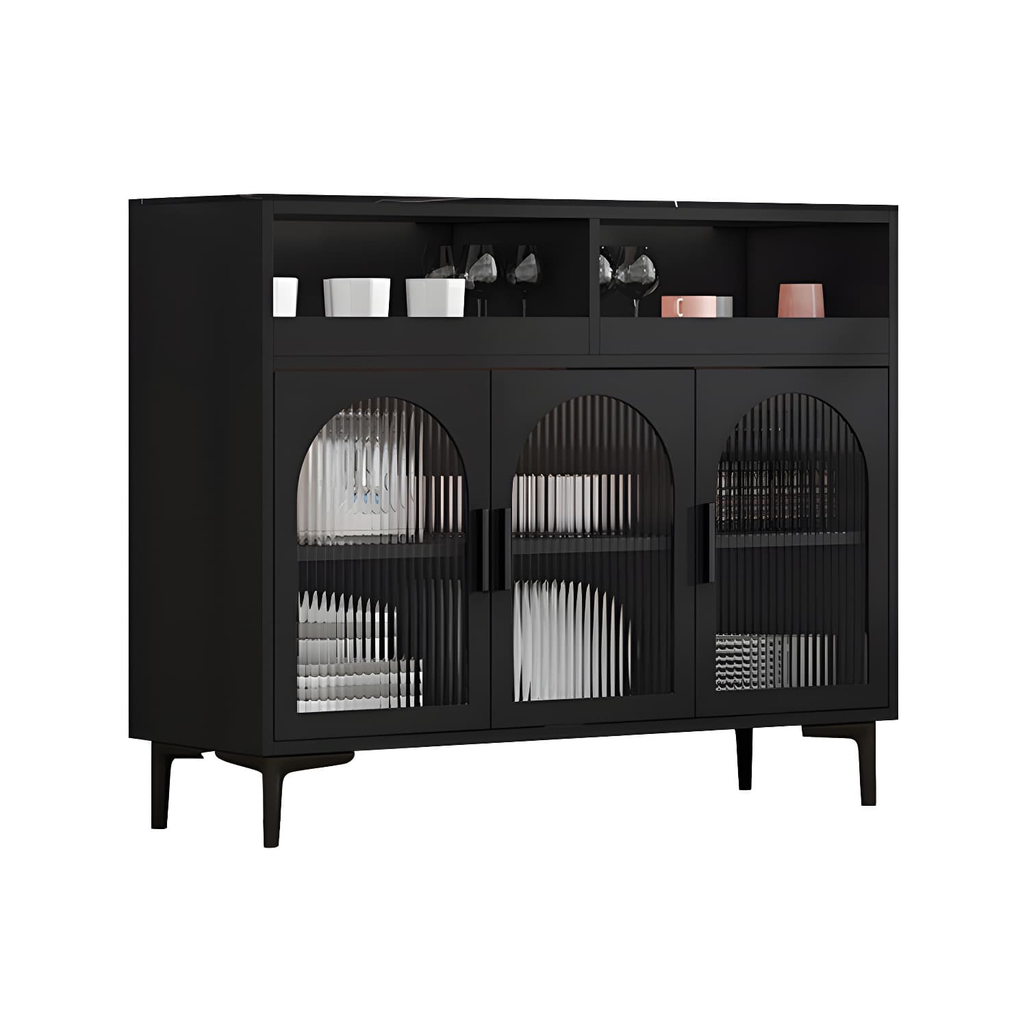 Modern Wood Buffet Sideboard with Stone Countertop and Glass Doors - image 11