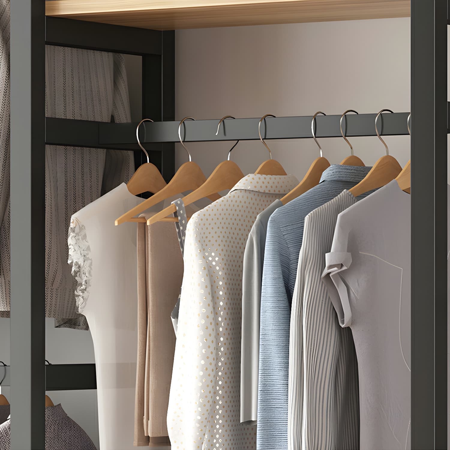 Modern Metal Wardrobe Armoire with Clothing Rod & Shelves (Height 70-79 inches, Overall Width 45cm) - image 8