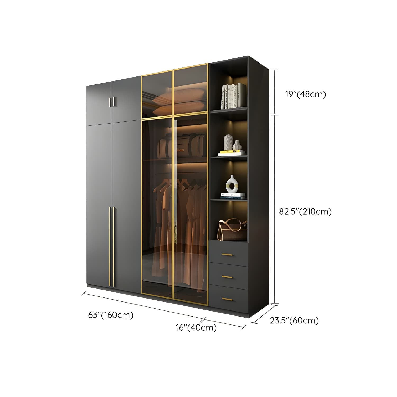 Modern Black Wood Wardrobe Armoire with Soft-Close Drawers & Clothing Rod - image 35