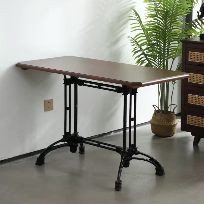 Industrial Natural Wood Finish Dining Table with a Rubber Solid Wood Tabletop and Metal Black Base - image 3