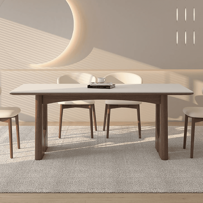 Dining Table Set with Slate Two-sided Pedestal, Upholstered Back, Fixed Table, Padded Chair, and White Top