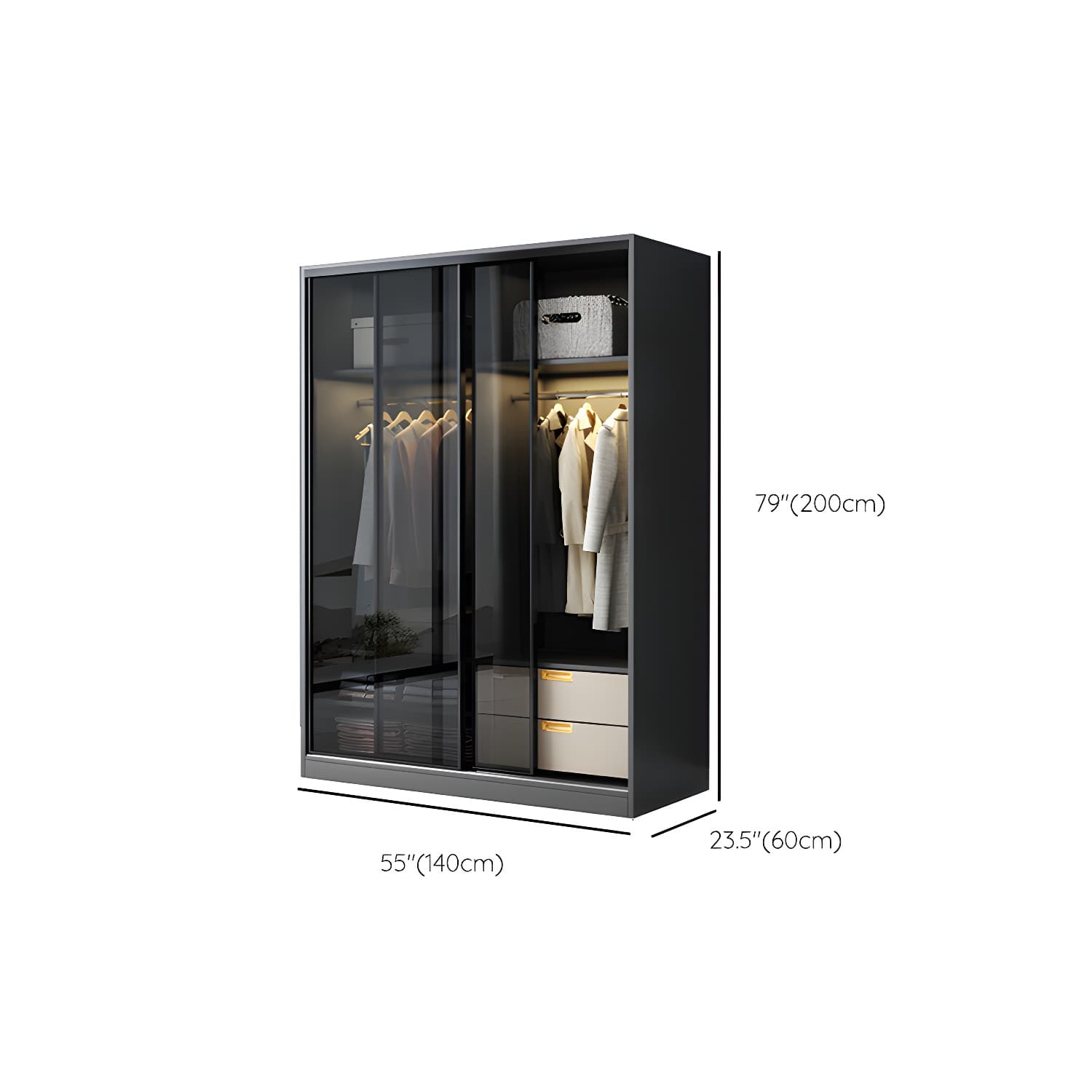Black Wardrobe Cabinet Contemporary Glass Wardrobe Armoire for Home - image 11