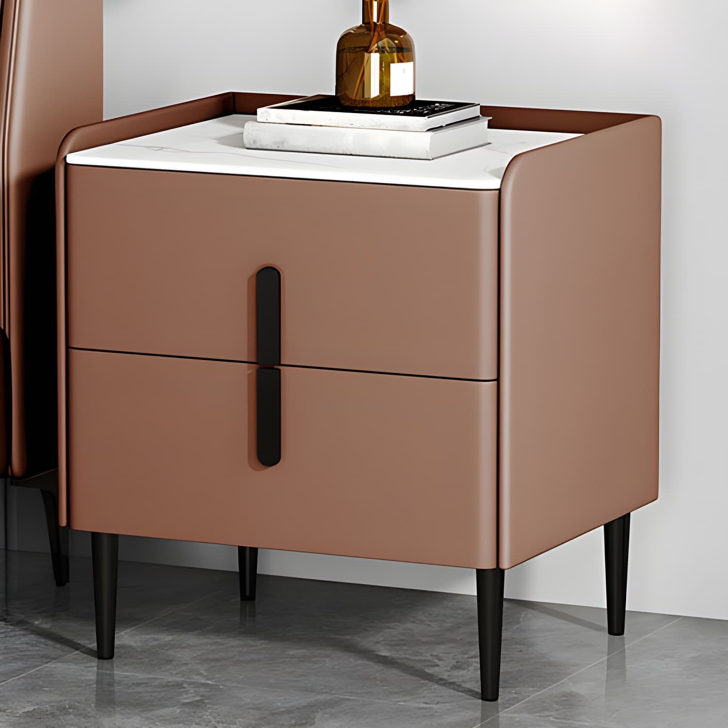 Stone Accent Table Nightstand Modern Bedside Cabinet for Bedroom - image 5