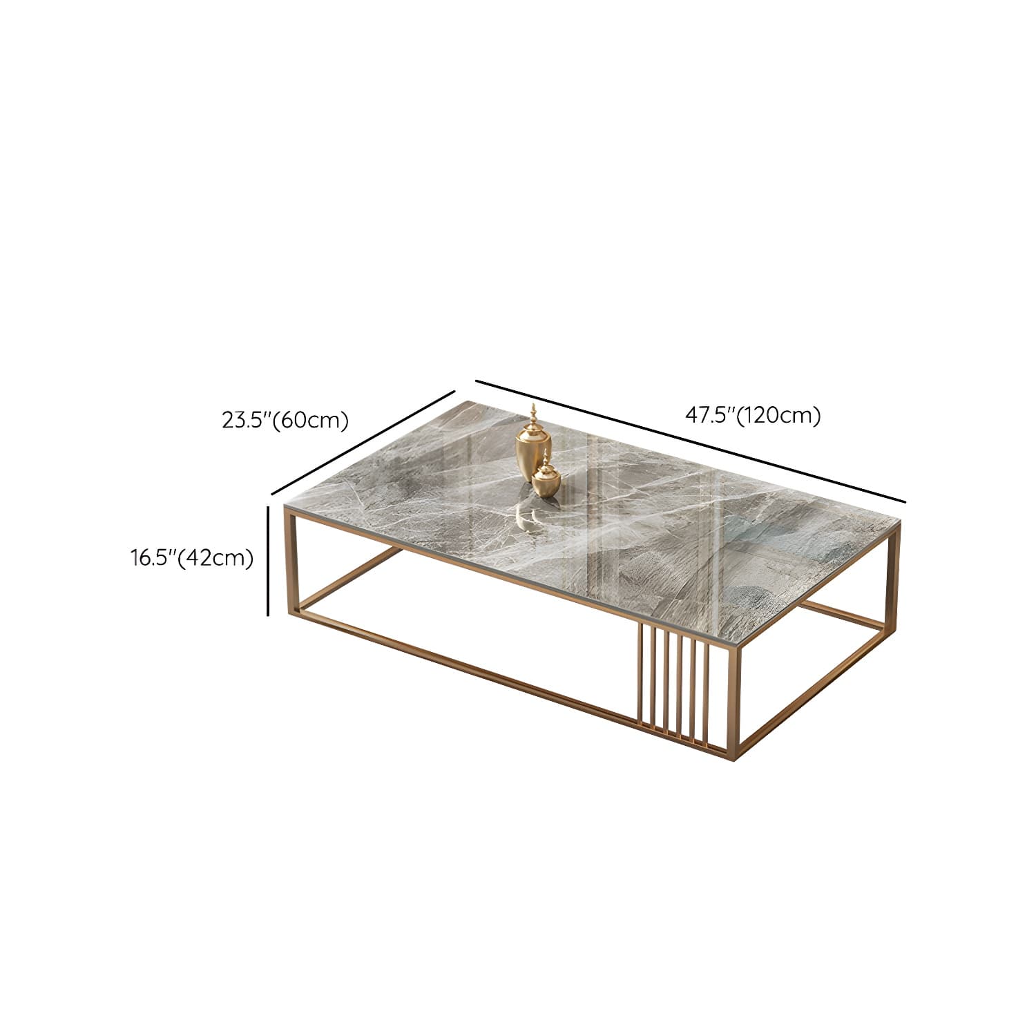 Glam Style Gold Iron Frame Coffee Table Gray Slate Table Top Coffee - image 11