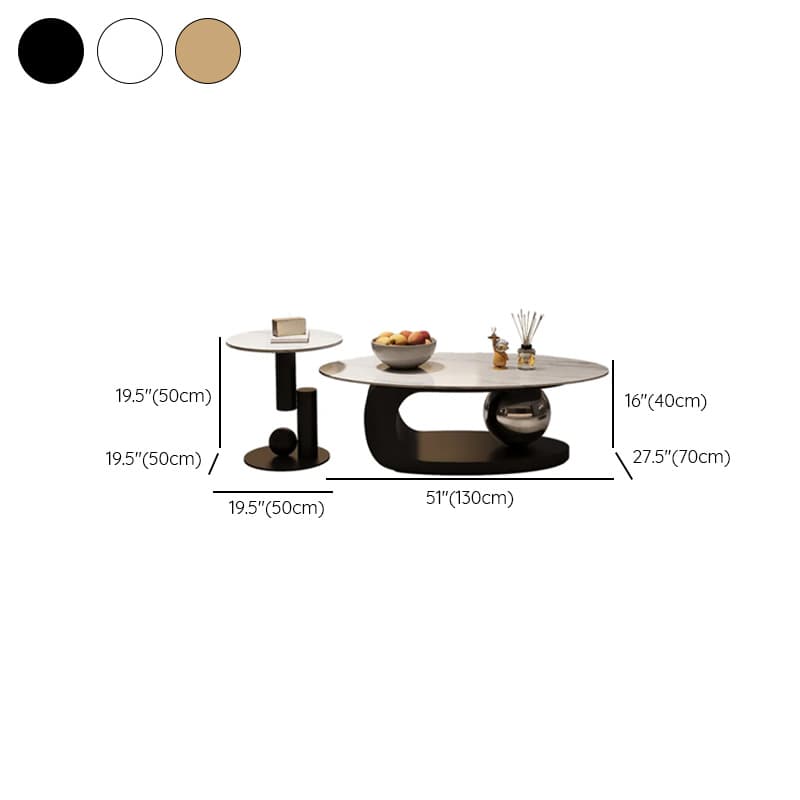 Luxurious 1 Tier Stone Top Elliptical Side Table with Abstract Base in Chalk for Home - image 20