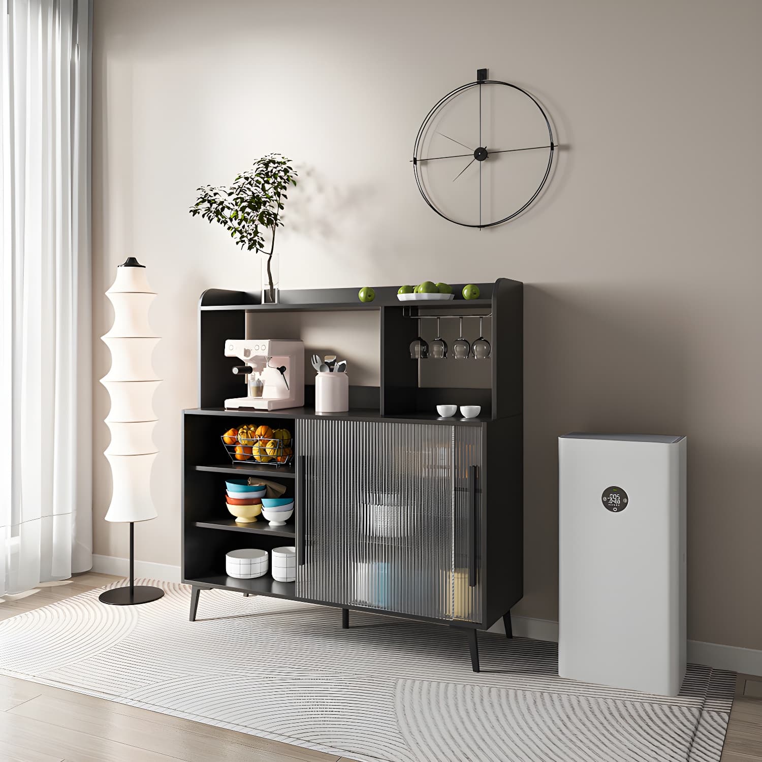 Contemporary Engineered Wood Glass Door Sideboard with Shelf for Dinging Room - image 9