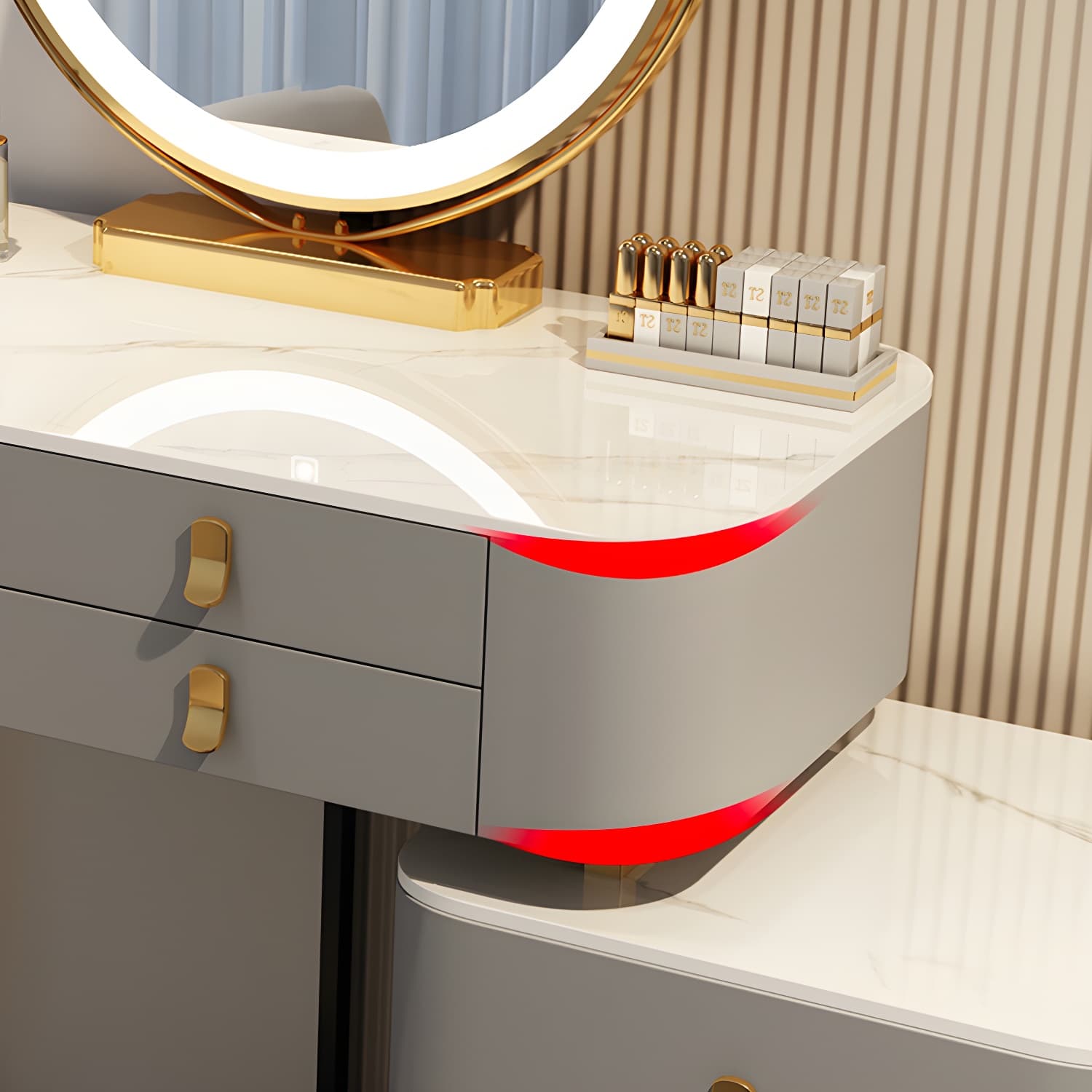 Contemporary Make-up Vanity with Stone Top and Storage Drawers - image 10