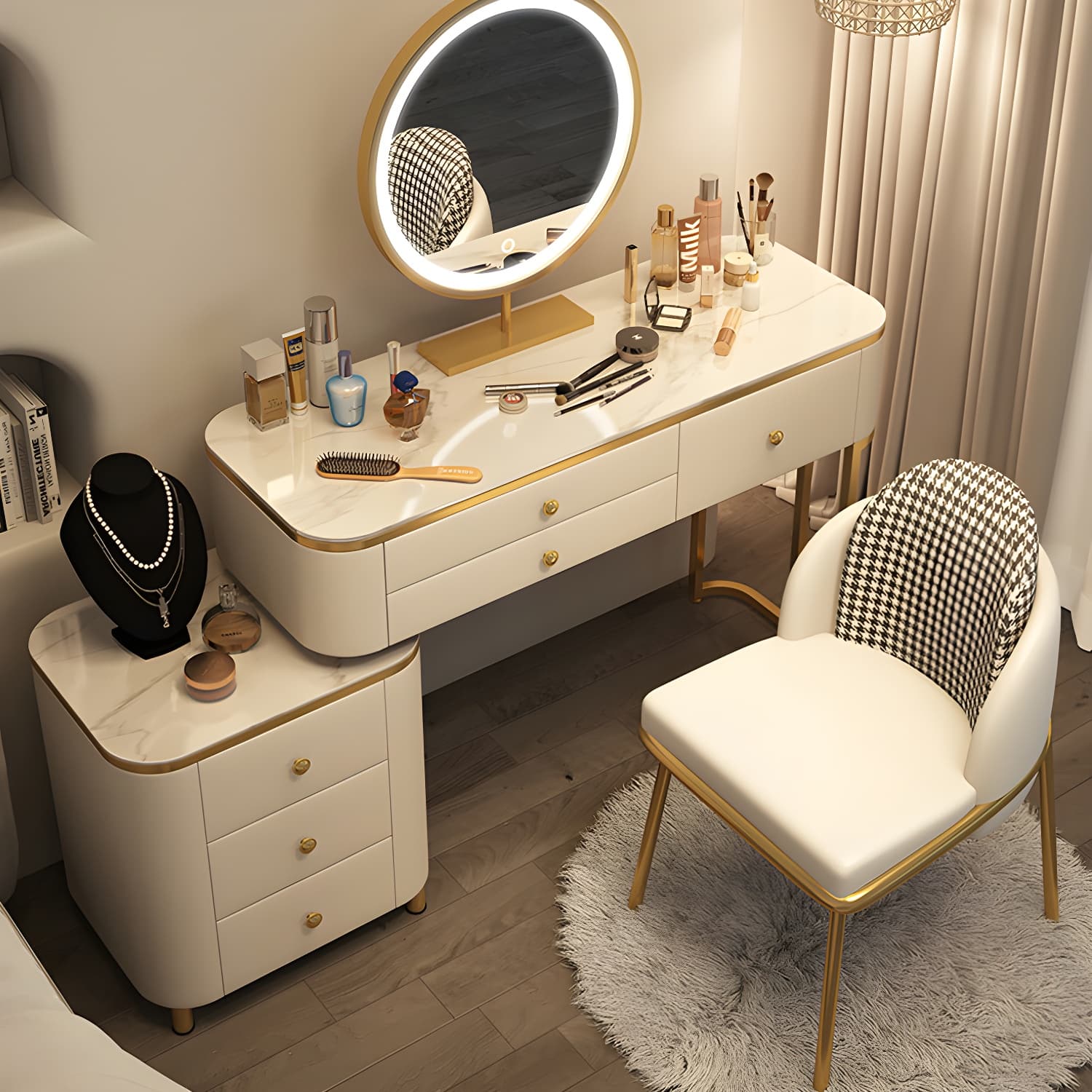 Scandinavian Wooden Vanity Desk in White Modern with Drawers Dressing Table - image 12
