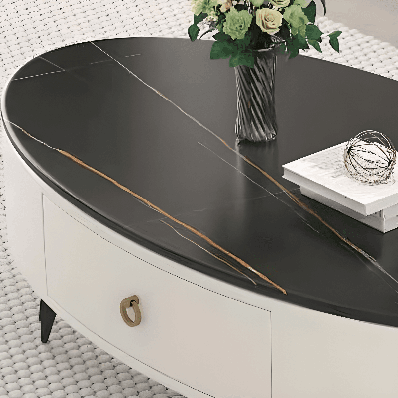Single Stone Oblong Side Table with Four Legs, Midnight Black/Gray/Chalk, 1 Drawer for Foyer - image 9