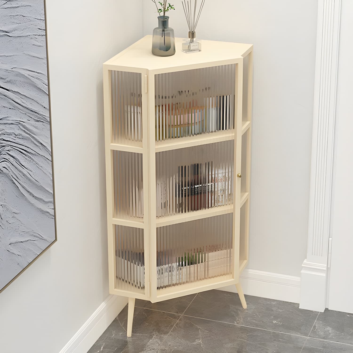 40cm Corner Modern Accent Cabinet with Glass Doors and Iron Base - image 5