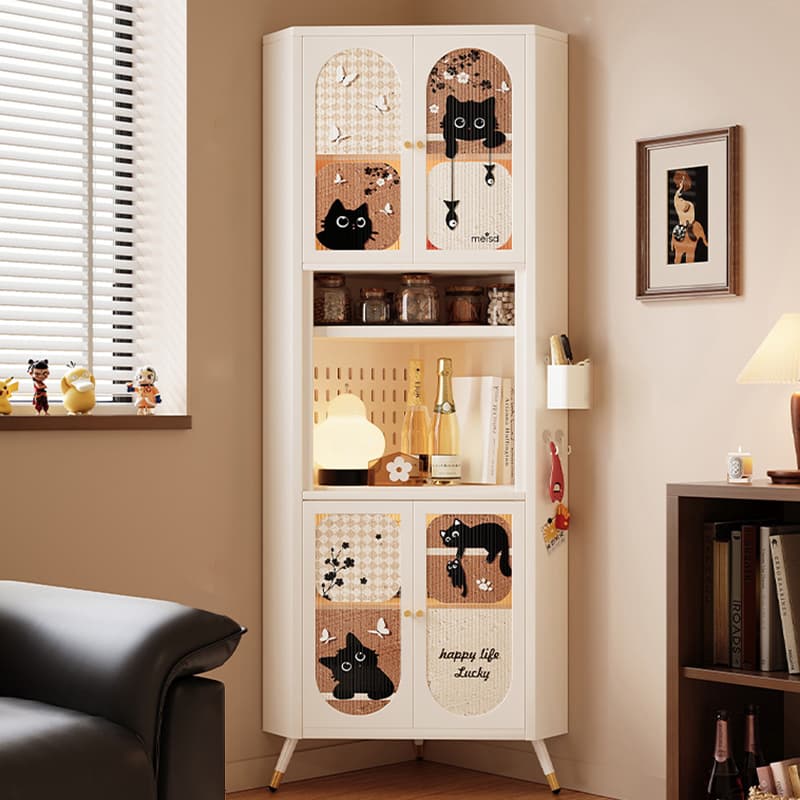 Modern Simple Style Nook Accent Cabinet with Closet, Metal Countertop, Glazed Door, Cabinet Knobs in Chalk