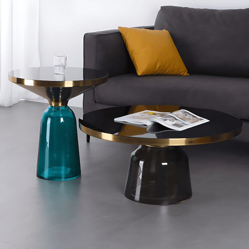 Simplistic Single Side Table with Hardened Glass and Plinth Base, Rounded Top - image 8