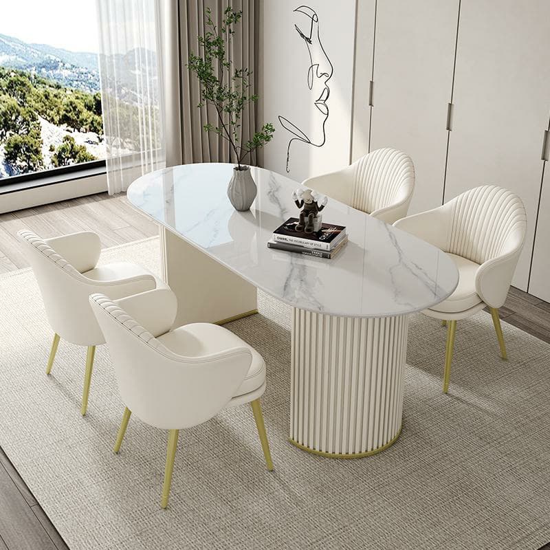 Contemporary Stone Top Oval Dining Table with Metal Legs for Dining Room - image 8