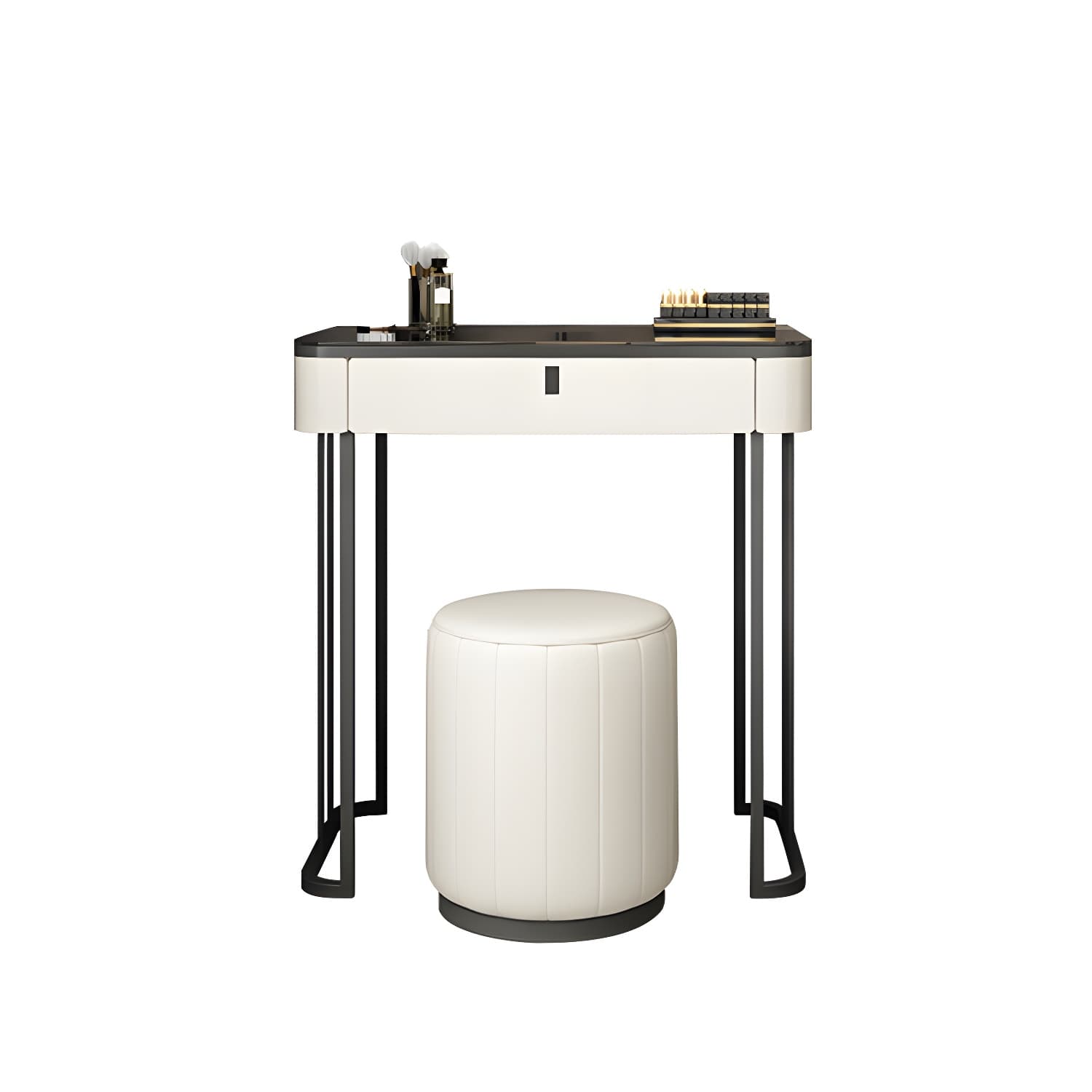 Modern Minimalist White Vanity Table Set 29.53" H Glass Top Vanity Table with Storage - image 5